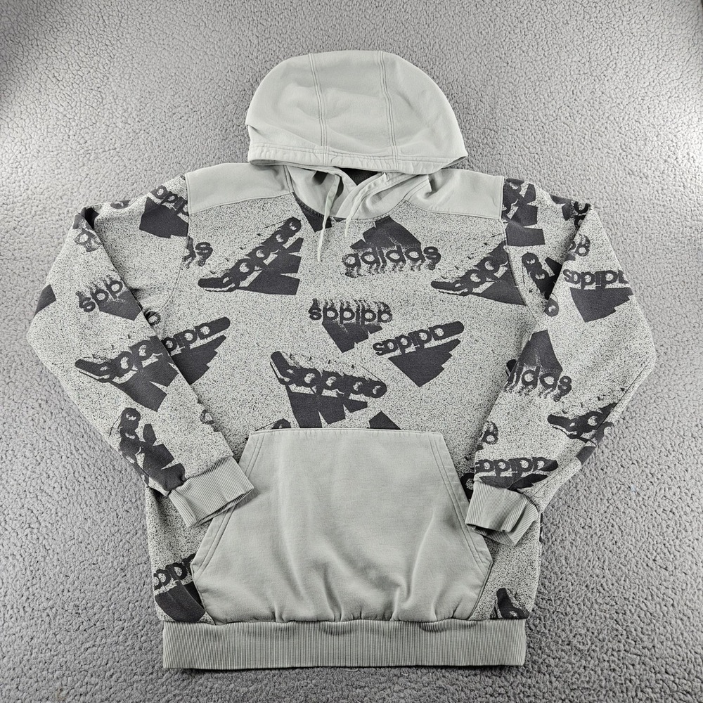 Adidas Essentials Sweathshirt Hoodie Mens Large Green All Over Print Pullover